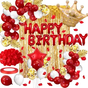 Red Gold Birthday Decorations, Red Party Decorations, White Gold Confetti Balloons Gold Curtain for Independence Day Shower Wedding Birthday Anniversary Bachelorette Party Decorations