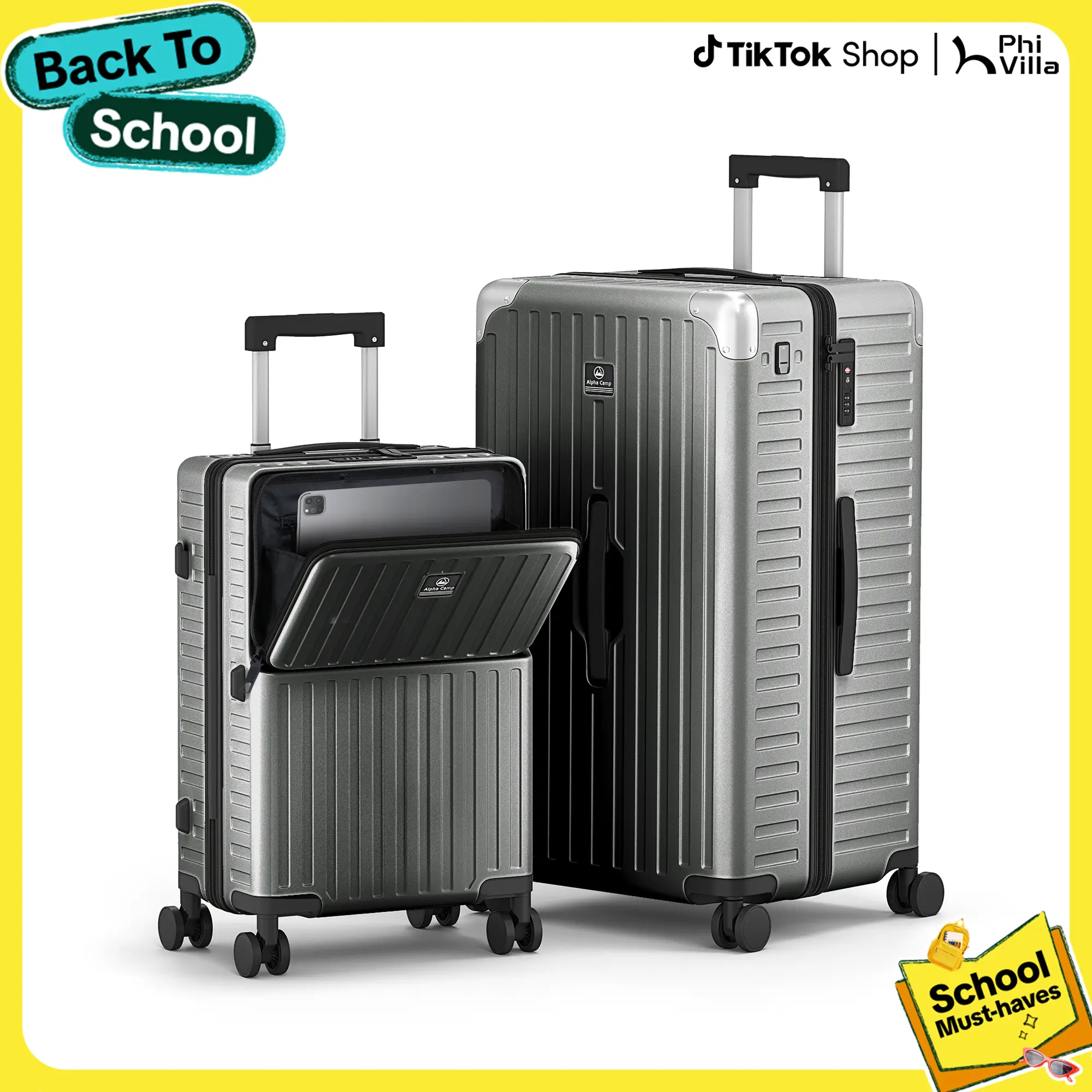 PHIVILLA 20/28 Inch Trunk Luggage, Hardside Large Checked Suitcase with TSA | Polycarbonate Shell Aluminum Corner, Large Capacity 98L, USB Charging, Cup Holder, 360° Spinner Wheels, Travel & Business,TikTokShopBackToSchool