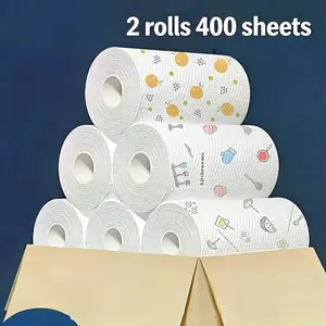 Washable Thick Kitchen Paper Towels Reusable 2 Rolls 400 Sheets Absorbant Non Stick Oil Absorbant Roll Paper Universal Durable Home Car Living Room Bathroom Essentials Cleaning Supplies Fragrance Free