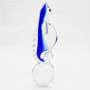 Murano Style Blue Glass Seahorse Craft, Hand Blown Desktop Ornament, Ocean Theme Living Room Home Decor, Elegant Glass Art Piece