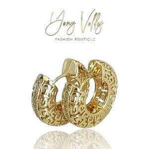 Elegant Gold Plated Hoop Earrings with Geometric Design – Medium Size