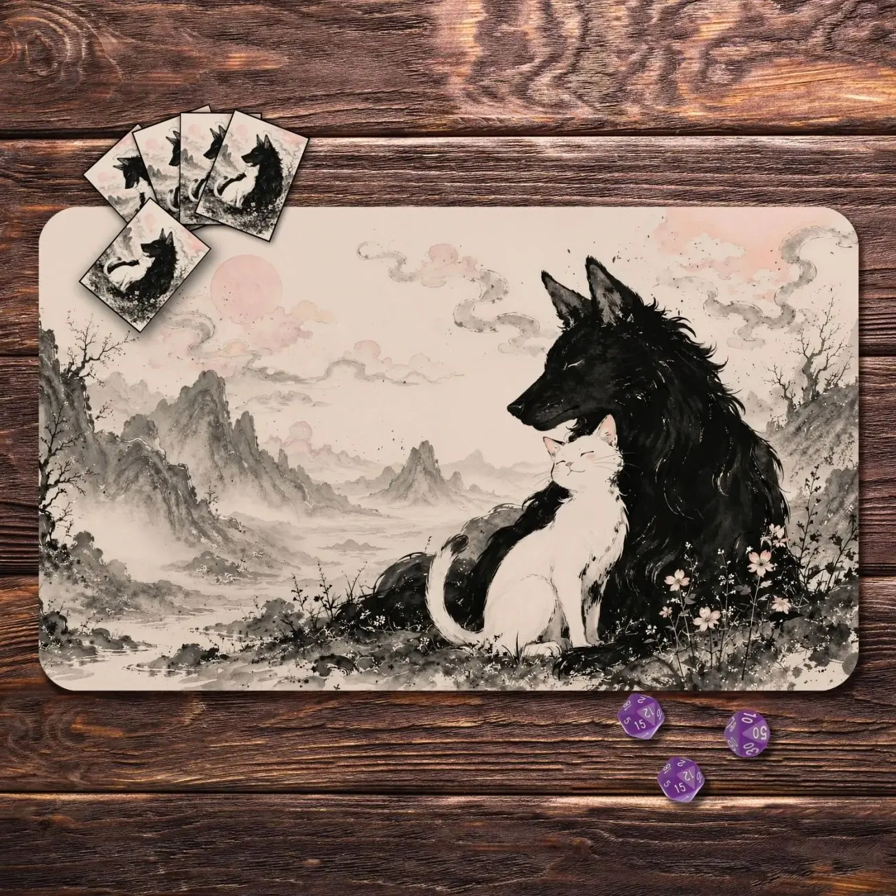 MTG Playmat - Cat and Dog Custom Playmat 24"x14"/31"x15.5", Zones & Seam Option