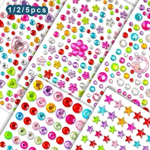 Shiny Crystal Acrylic Stickers, Self-Adhesive Gemstones, 5 Shapes Sparkling Jewels, DIY Rose Flower, Diy Artificial Rose, Perfect for DIY Crafts, Nail Art, Body Makeup, Holiday Decorations, Decorative Stickers
