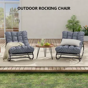 GAOMON 2 Pcs Outdoor Rocking Papasan Chairs, Comfortable Lounging Chair with Removable Cushions, Sturdy Metal Frame, Padded Seat for Patio, Garden, Nursery, Living Room