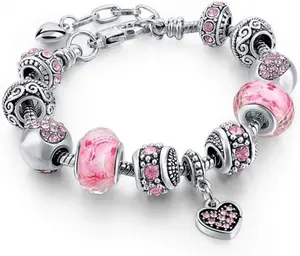 Adjustable Charm Bracelet Set  Crystal Beads Silver Snake Chain | Customizable Stackable Jewelry with Lobster Clasp & Bead Stopper | Gift Ready Box Included | Cute Aesthetic Bracelet for Women, Teens & Everyday Wear