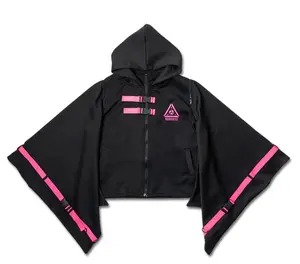 Cyberpunk pink zip up hooded kimono jacket