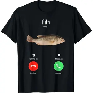 Cotton Gift Tee Fih Calling Remind me Message Decline Accept Phone Call Fish T-Shirt Fabric Menswear for all streetwear