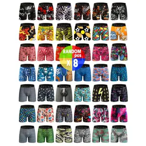 8pcs Men'S Moisture-Wicking Boxer Briefs with Random Print - Lightweight, Stretchy Polyester-Spandex Blend for Gym, Travel & Casual Attire | Quick-Dry, Sizes S-XXL, Boxer Shorts