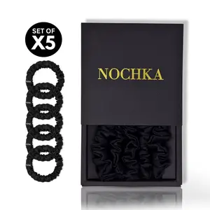 Black Ultra-Skinny Silk Scrunchies (Set of 5)