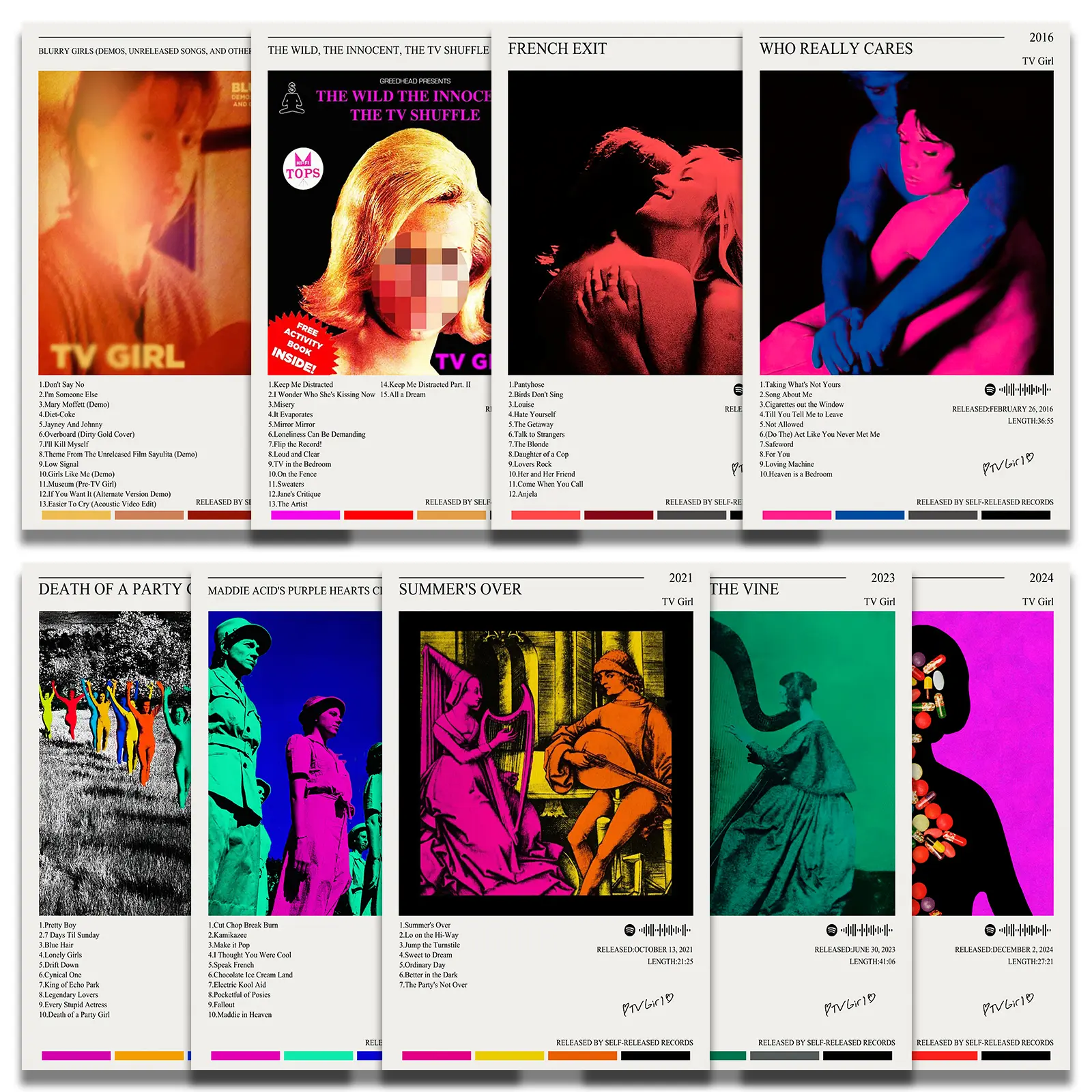 TV Girl Poster 9pcs Includes Poster Putty Band Posters Music Album Cover Posters Unframed: 08x12inch(20x30cm)