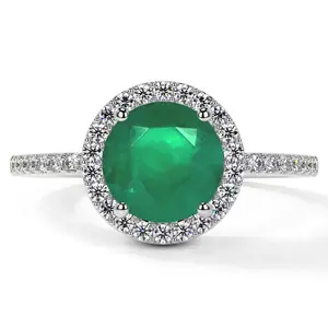 Classic Round Emerald Halo Ring with Prong Set Diamonds (2.11cttw)- REM001-8X8-A