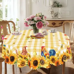 1pc Bright Sunflower Chicken floral pattern Tablecloth, Summer Autumn Picnic Decor, Farm Yard Tablecloth Decor, Gift For Friends And Lovers, Suitable For Daily Home Kitchen, Restaurant Terrace Indoor/Outdoor Use, Thanksgiving Gifts table linens
