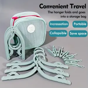 19 Essential Items for Cruise Travel: Including 6 Foldable Hangers and 12 Clips+1 Storage Bag, A Set of Portable Travel Hangers with Storage Bag, Space Saver Hangers