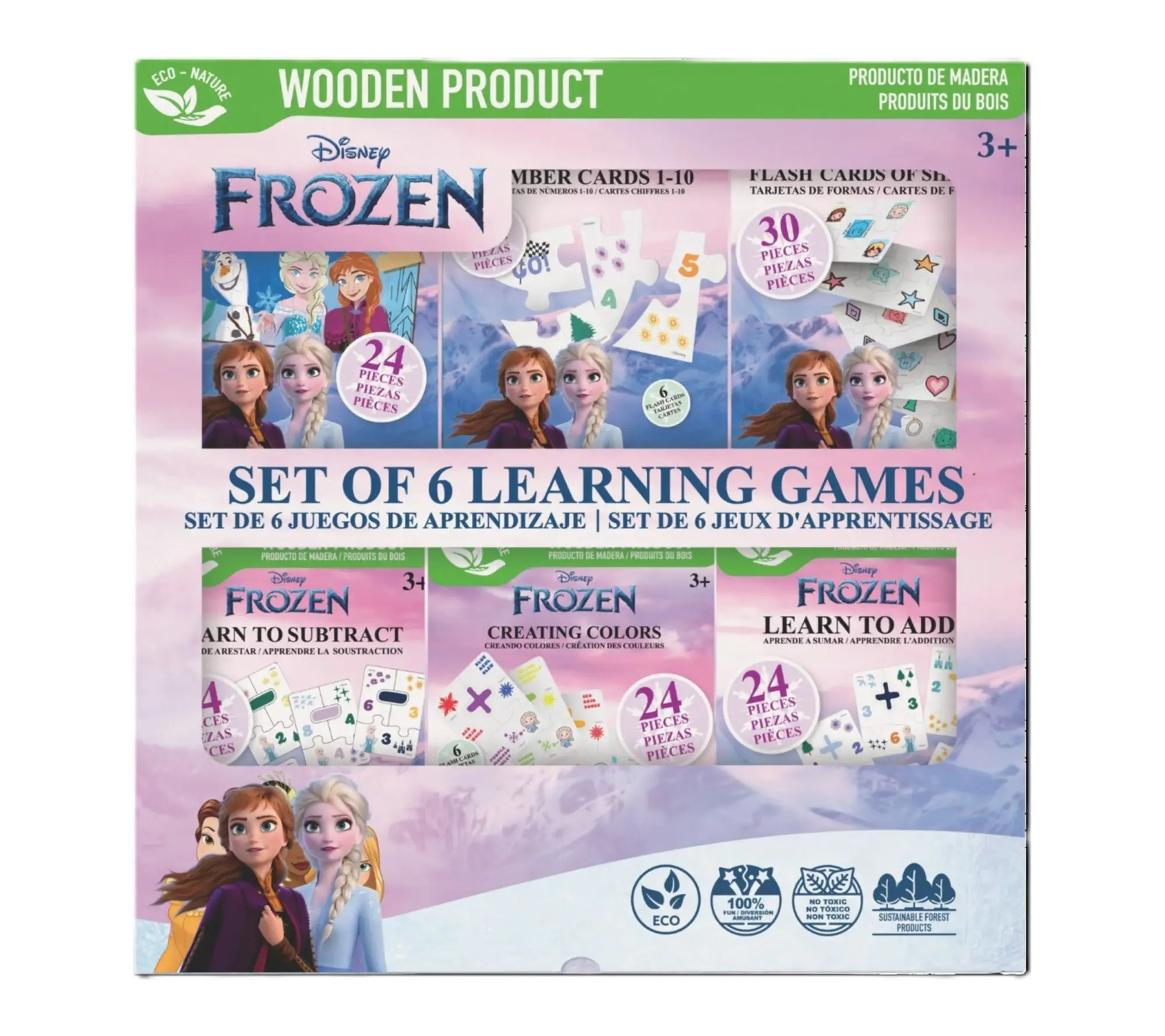 Disney Learning Games  Set Of 6 Wooden Puzzles & Flashcards