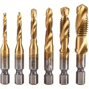 6pcs Titanium Coated HSS Drill Bit Set - Metric Thread M3-M10, Countersink & Screw Tapping Bits for Precision Hole Machining, Durable DIY & Professional Tool Kit for Steel Metal, Professional Drill Set|Polished Finish|Durable Drill Bits, Drill Bit Set for