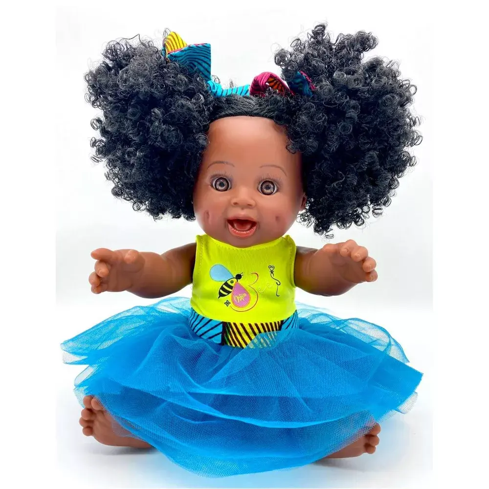 Orijin Bees Sugar Puff 12" Baby Bee Doll Black Hair 3c Curly Hair Tutu Dress