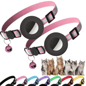 2PCS Cat Collar Breakaway, Reflective Kitten Collar with Air Tag Holder and Bell for Girl Boy Cats, 0.4 Inches in Width and Lightweight,  Cute Cat Fashion Accessory Durable Pet Wear