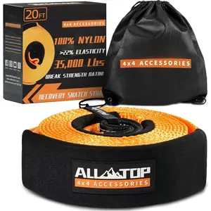 Snatch Strap, 3in x 20ft - 35000Lbs, Heavy Duty  Nylon Kinetic Towing  Strap with 22% Elongation & Reinforced Loops