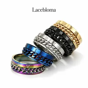 Roman Numeral Spinner Ring for Men Women, Rotating Chain Ring, Stainless Look Fashion Band, Anxiety Fidget Ring, Bottle Opener Ring, Everyday Jewelry Gift