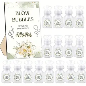 Rustic Blow Bubble Party Set – 50 Mini Bubble Bottles with Wooden Sign & Stickers – Baby Showers & Valentine’s Day Parties Gifts