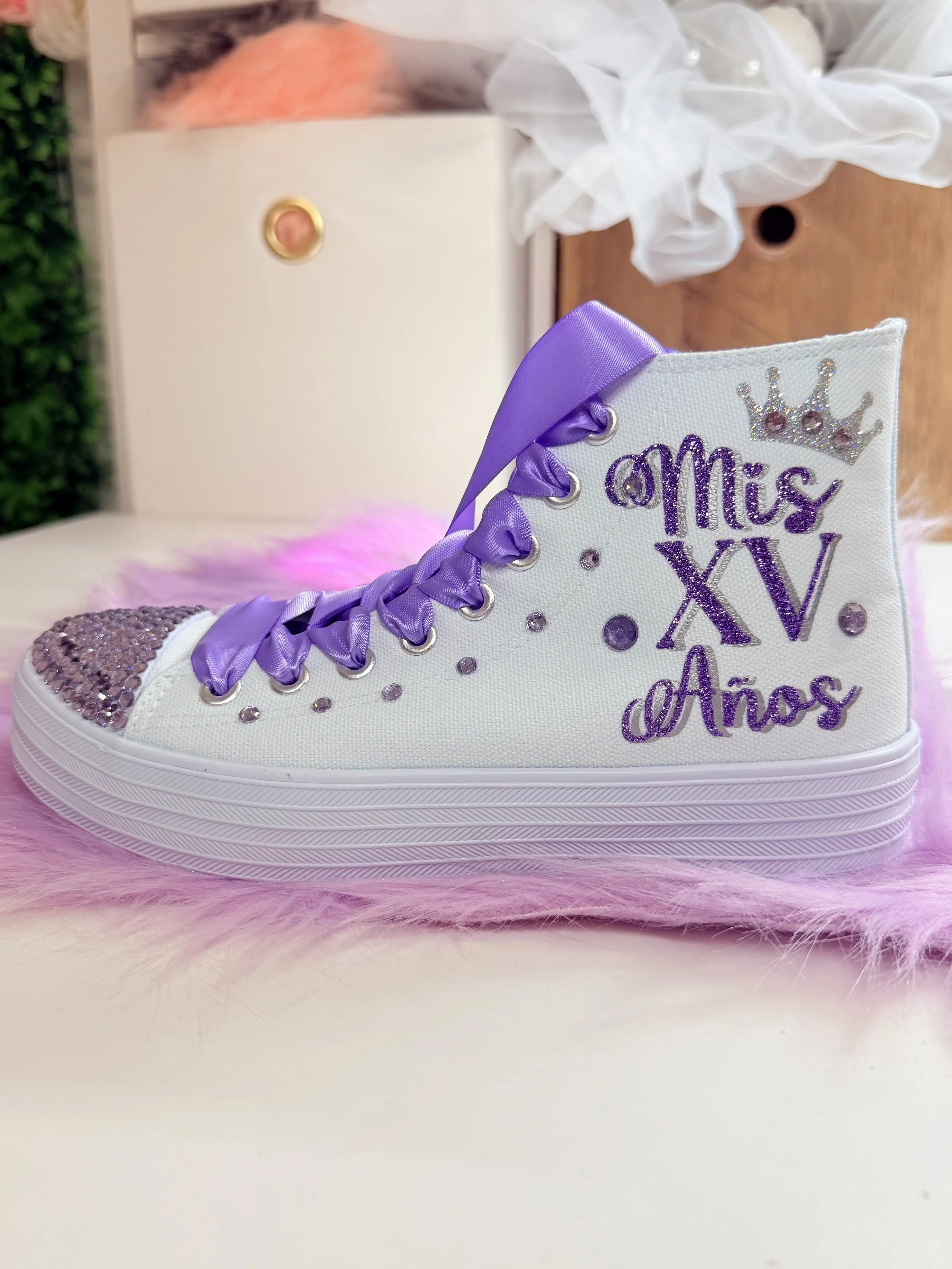 Cinderella Style Lilac theme | My XV años Gift personalized | Shoes 15 Birthday Dancers Sneakers | Customized Trainers Quinceañera Shoes