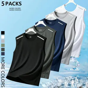 Men’s polyester micro-stretch sports tank top set—breathable running and fitness training apparel featuring a muscle tank; durable, suitable for all seasons.