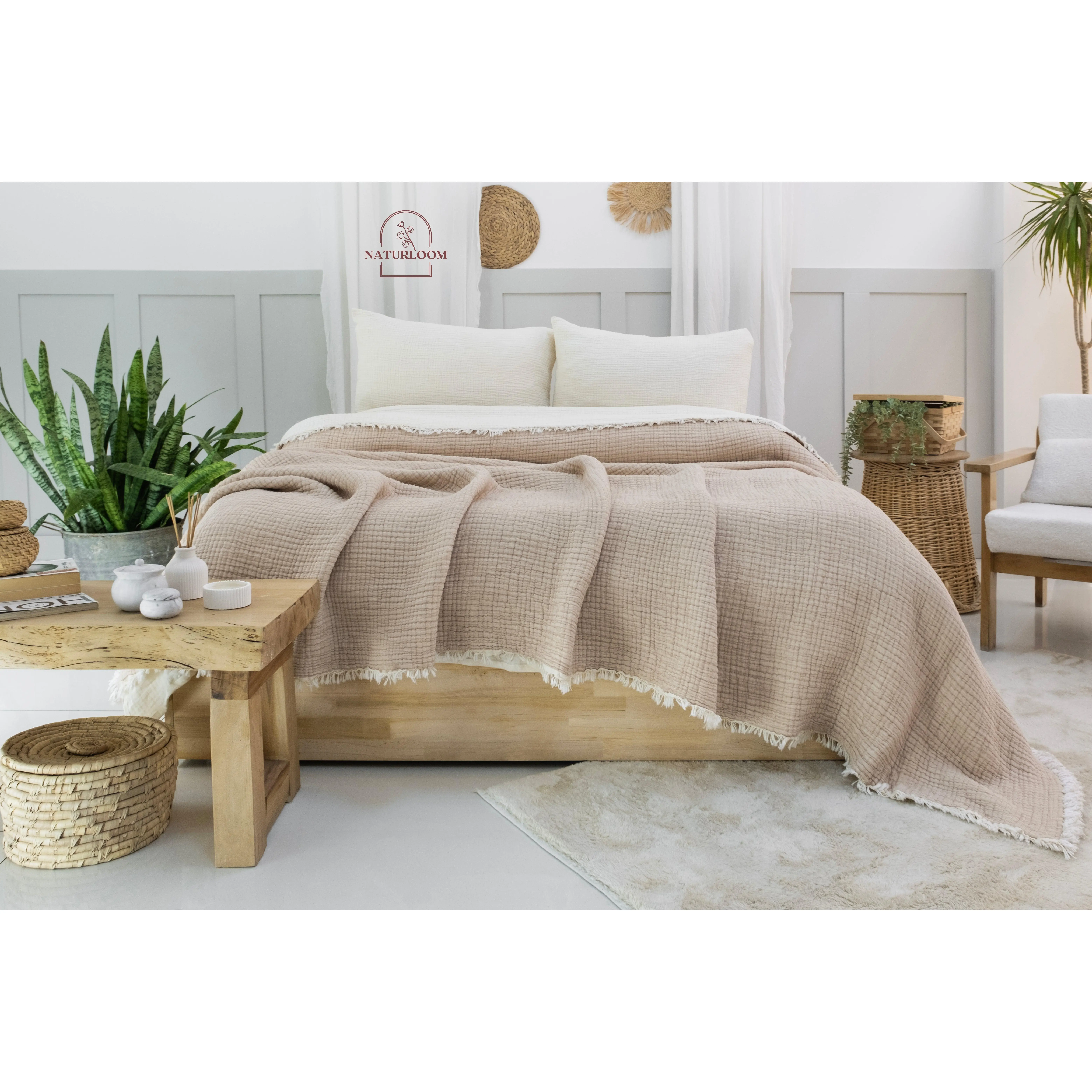 8 Layer Organic GOTS Certified Muslin Quilt, Cooling Cotton Blanket, Soft Breathable Bedding
