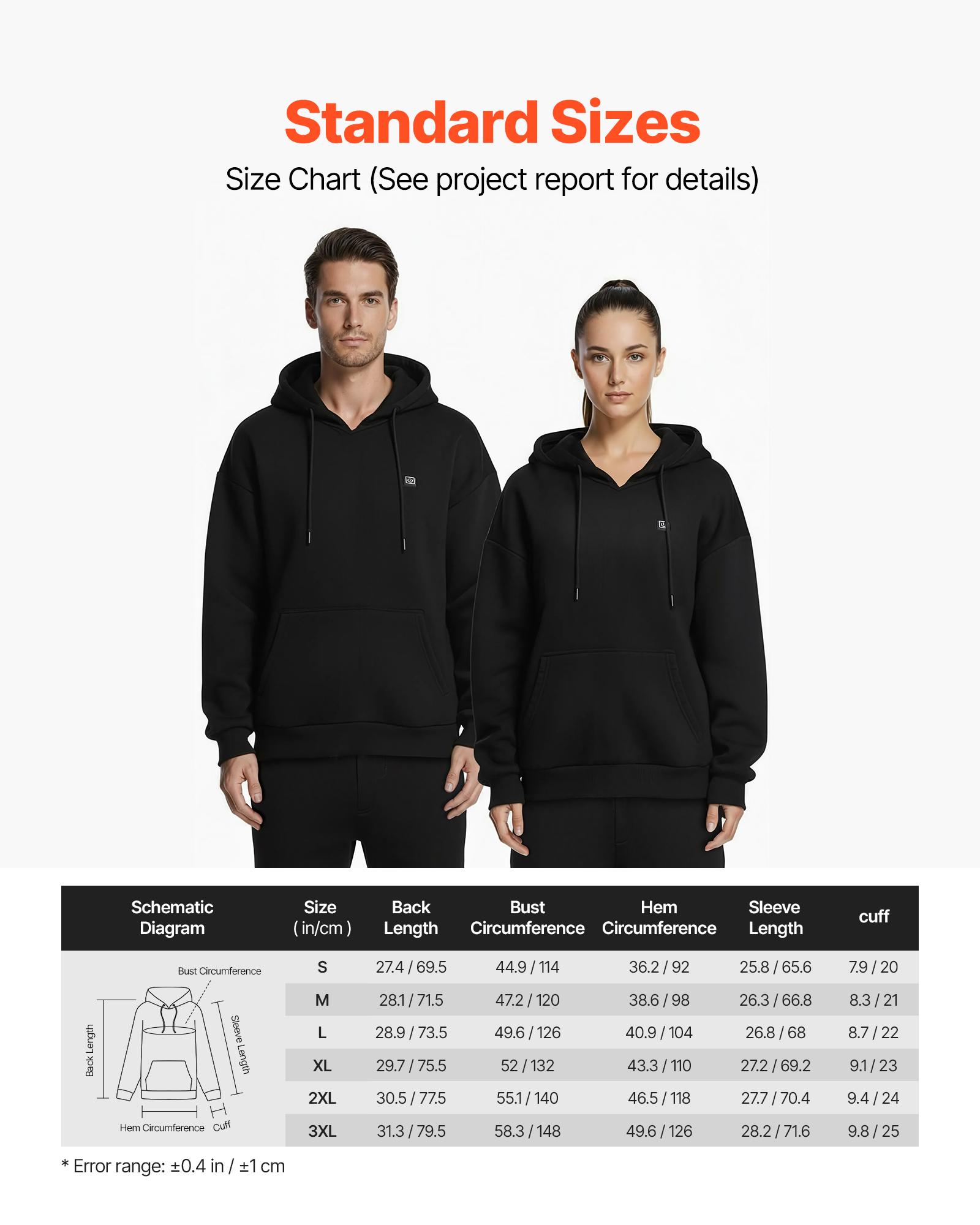 VEVOR Heated Sweatshirt Hoodie for Men Women, Heated Jacket Unisex with 7.4V 16000mAh Rechargeable Power Bank Pack, 5 Heating Zones, 3 Temp Levels, 4-8H Warmth, for Winter Outdoor Camping, Black VEVOR Heated Sweatshirt Hoodie for Men Women, Heated Jacket Unisex with 7.4V 16000mAh Rechargeable Power Bank Pack, 5 Heating Zones, 3 Temp Levels, 4-8H Warmth, for Winter Outdoor Camping, Black
