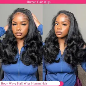 Body Wave Half Wigs Human Hair Glueless Wig Human Hair Ready to Wear 3 IN 1 Half Wig With Drawstring 250 Density Half Wigs