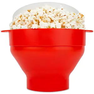Collapsible Silicone Popcorn Maker - Microwave Popcorn Popper Bowl for Oil-Free Healthy Snacks, BPA-Free & Dishwasher Safe, Perfect for Family Movie Nights (Red)