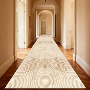 Golden Diamond Velvet Rug, 1pc Simple Curve Texture Edged Ultra-Long Runner Mat, Precision Edge Kitchen Living Room Carpet, Boho Runner Rug