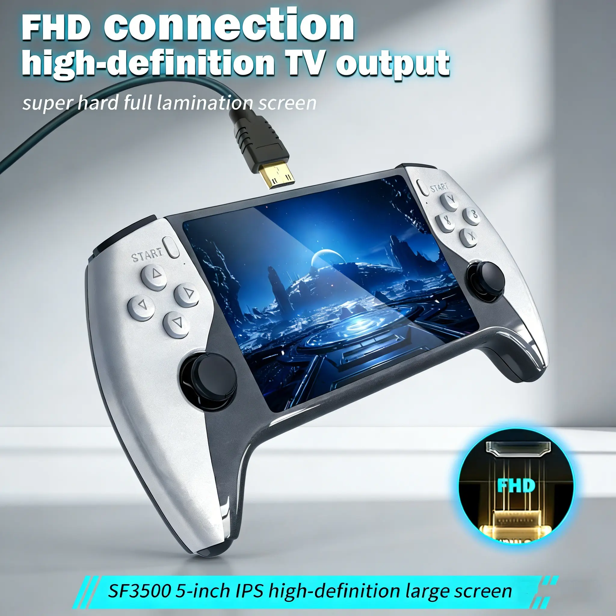New Sf3500 Retro Handheld Cordless Game Console, 5 Inch IPS HD Screen, USB Charging, 3000mah Battery, Portable Gaming Machine, Birthday Gift, Rechargeable Game Console