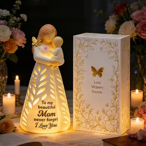 Mother and Baby Child Figurines Light with Remote Control, First for New Mom - Gift for Mom from Daughter Son, Hand-Painted Baby Shower Birthday Gifts (No Batteries Included)