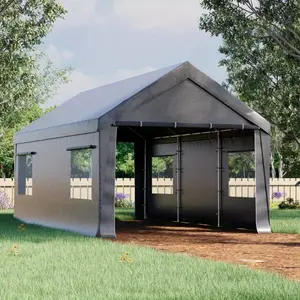 10x20ft, Portable Car Canopy Garage with Roll-Up Windows, Heavy Duty All-Weather Carport Shelter, UV-Resistant Waterproof Tarp for Car, Boat, or Emergency Use, White/ Black/ Yellow