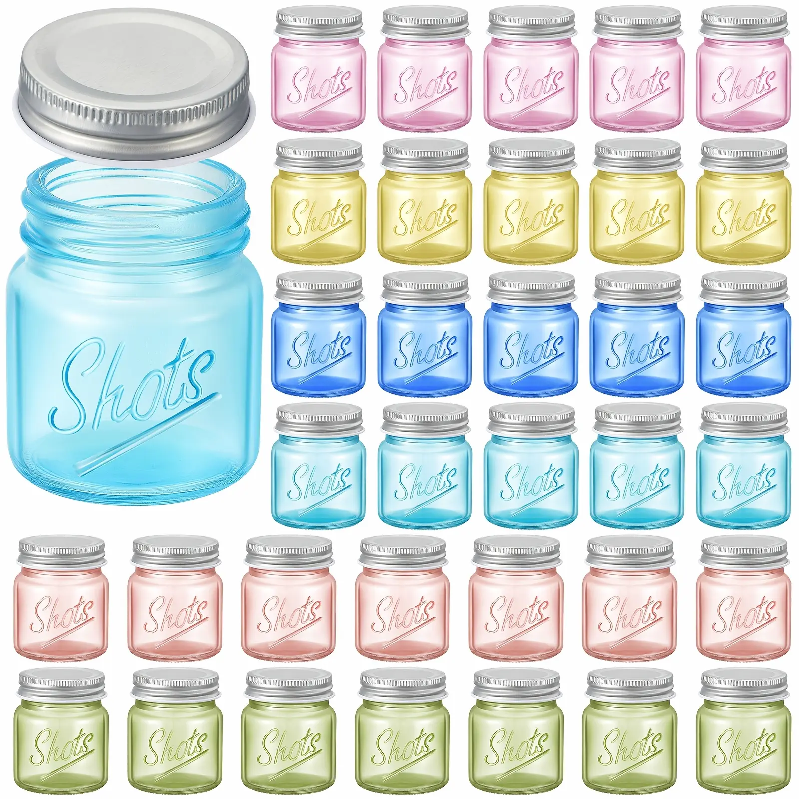 36 Pcs Mini Mason Jar Shot Glasses With Lids 2 Oz Dishwasher Safe Mason Shooter Glass For Wedding Party Favors Home Bar Drinks Favors Desserts Halloween Gift, Christmas Gift(Fresh Color)
