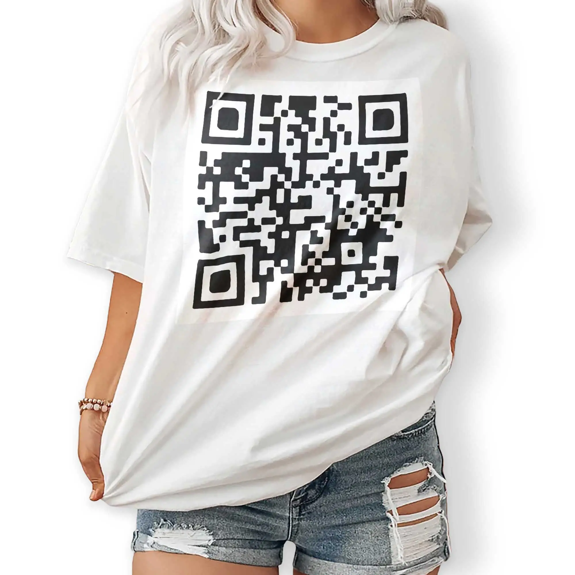 QR Code Mens Cotton Crew Tee QR Code Unisex T Shirt, Pullover Sweatshirt, Hoodie Gift