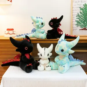 25cm Cute Baby Dragon Plush Toy Set Kawaii Black White Tie‑Dye Dragon Stuffed Animal Soft Plushie Doll Kids Gift Home Decor