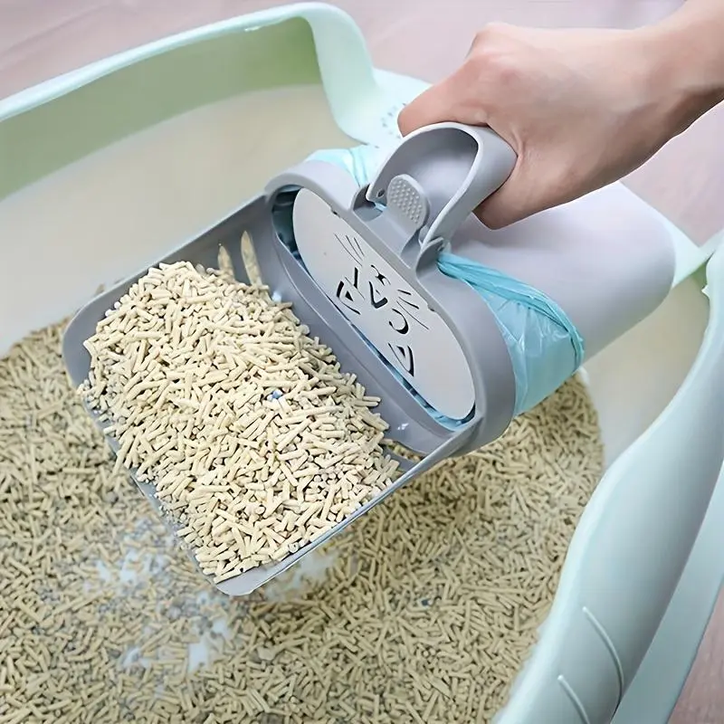 1pc Litter Scooper with Integrated Trash Bag Dispenser, Strong Deep Scooper Screen, Efficient Cleaning, All Cat - Pet Litter Box Maintenance Tools, with Disposable Poop Bags, Holder, Multiple Cats Save Time and Clean Up Less