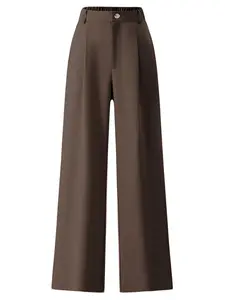 Women's Business Casual Solid Color Simple Elastic Waist Front Middle Button Fashion Pants, Comfortable and Stylish Office Wear