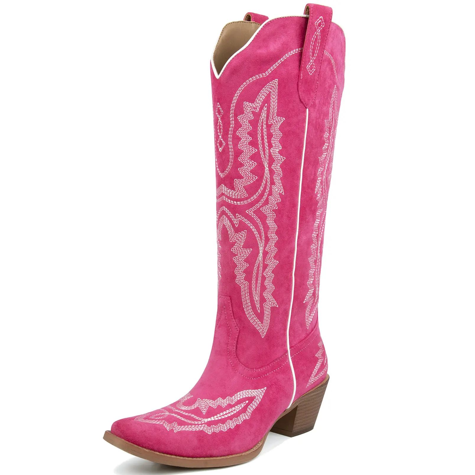 Classic Tall Cowgirl Boots with Flame Embroidery Western DesignComfortable Heel Soft Fit for Women Snip ToeSide Zipper Breathable Mesh Lining