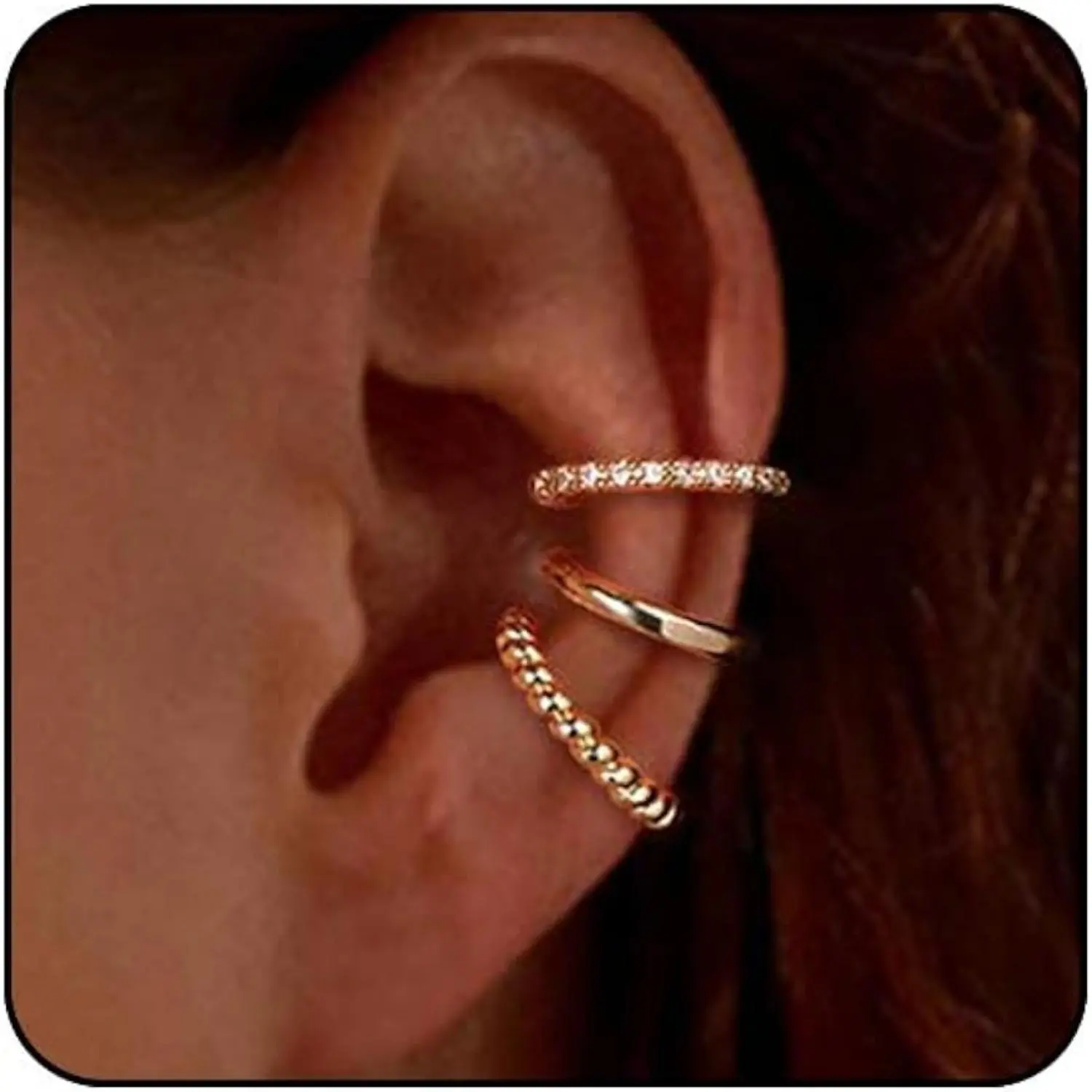 CASSIECA Sparkling Piercing-Free Cubic Zirconia Ear Cuffs for Women - Elegant Cartilage Jewelry, Trendy Jewelry, Faux Ear Earrings