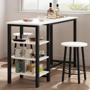【GARVEE】Bar Table and Stools for 2 with 3 Storage Shelves，Counter Height Dining Table Set of 2, 3 Piece Dining Table Set For Small Space, Apartment, Kitchen, White&Black