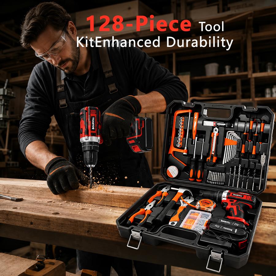 128 Piece Tool Set Kit - Power Tool kit with 21V Cordless Drill, Household Tools Set with DIY Hand Tool Kits For Fence Installation, Room Décor, FurnitureAssembly, And Daily Repairs#summerfinds toolupgrade