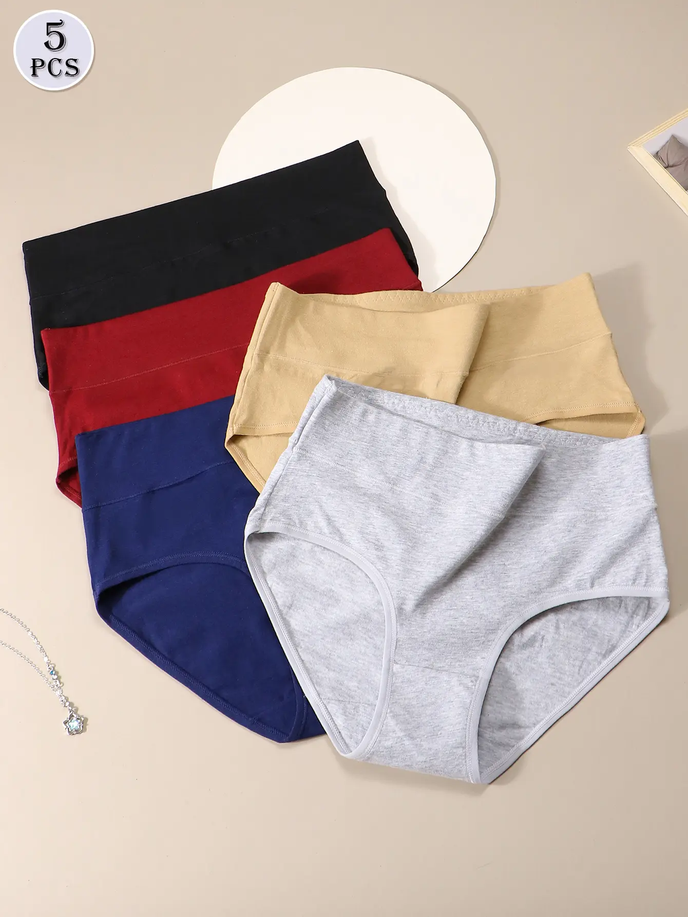 Women's Briefs 5-Pack, Preppy Pure Cotton Underwear, Soft Mid-High Waist Panties for Everyday Essentials