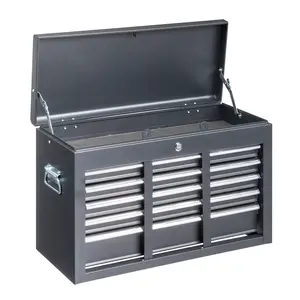 HAOYYE Heavy Duty Steel Tool Box Black Portable Metal Toolbox with Secure Locking Mechanism Durable Storage Case for Mechanics Car Repair Construction Workshop Professional Use