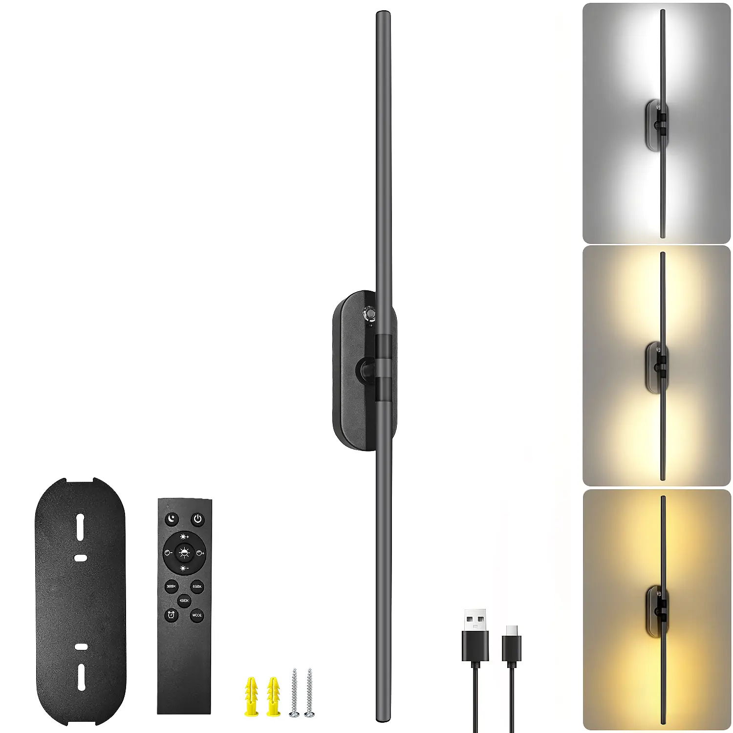 SEGRASS 2026 Upgraded 31.5in Wireless USB Rechargeable Decorative Wall Sconce - Decorative Wall Lamp (Set of 1) with 10000mAh Battery, 360°-Rotatable Dimmable Lighting, Remote Control, LED Ambient Lighting for Bedroom Modern Mood Lighting
