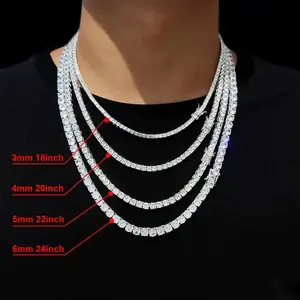 Hip-Hop  Tennis Chain Necklace Cubic Zircon Iced Out 3Mm 4Mm 5Mm 6Mm 18/K Rapper Necklace