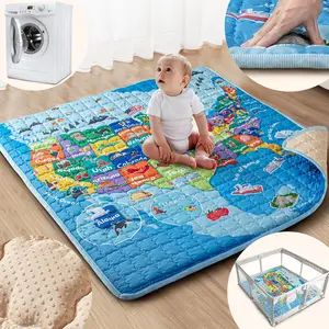 Play Mat, 50x50 Playpen Mat with Super Soft Touch, Thick Activity Mat with Upgraded Anti-Slip Bottom, Machine Washable Crawling Mat for Floor & Picnic (Map)