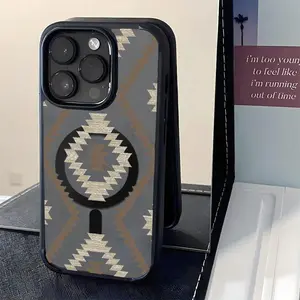 Black Geometric Aztec Pattern Phone Case， Tribal Southwestern Style for iPhone 17 16 15 14 13 12 11 Plus Pro Max， Boho Art Gift