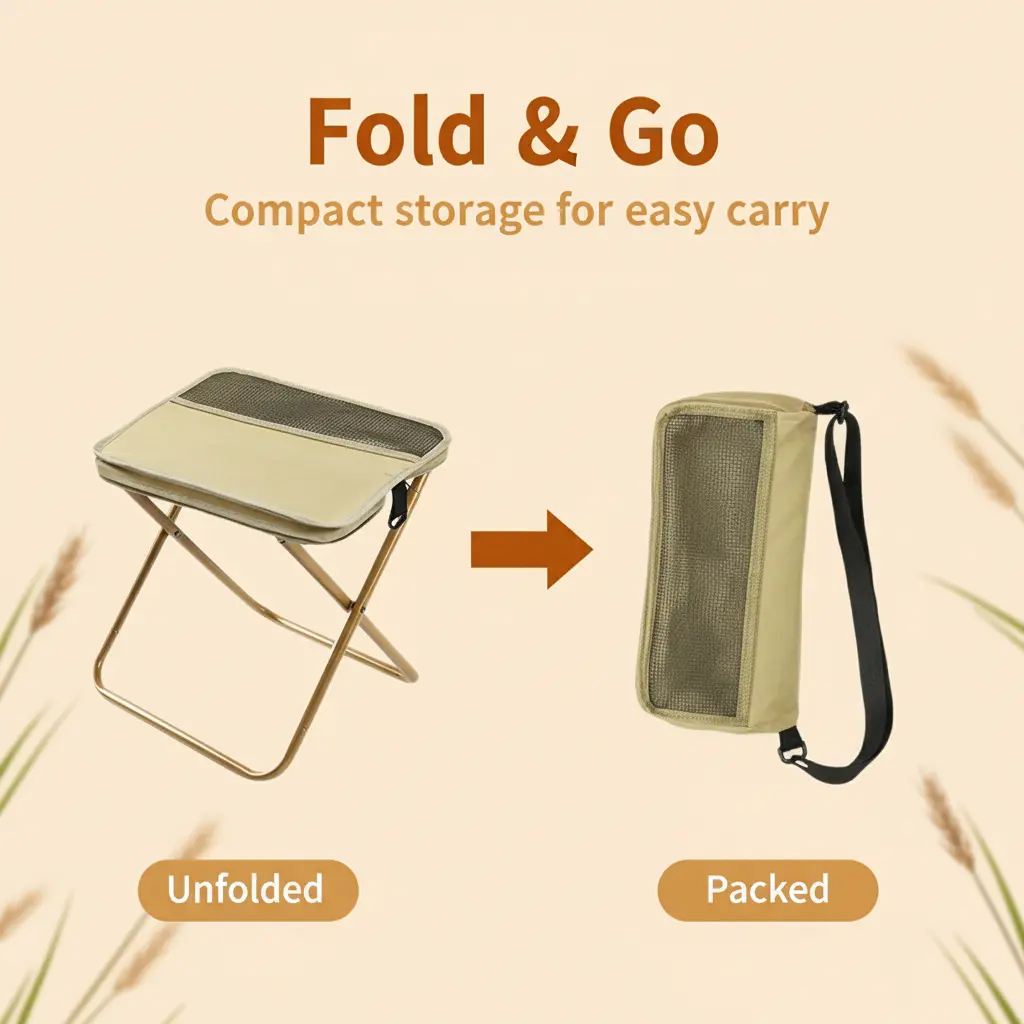 Portable Foldable Backpack Stool with Shoulder Strap - Ultra-Lightweight 720g Camping Chair, Heavy Duty 120kg Load Capacity for Hiking, Large Size